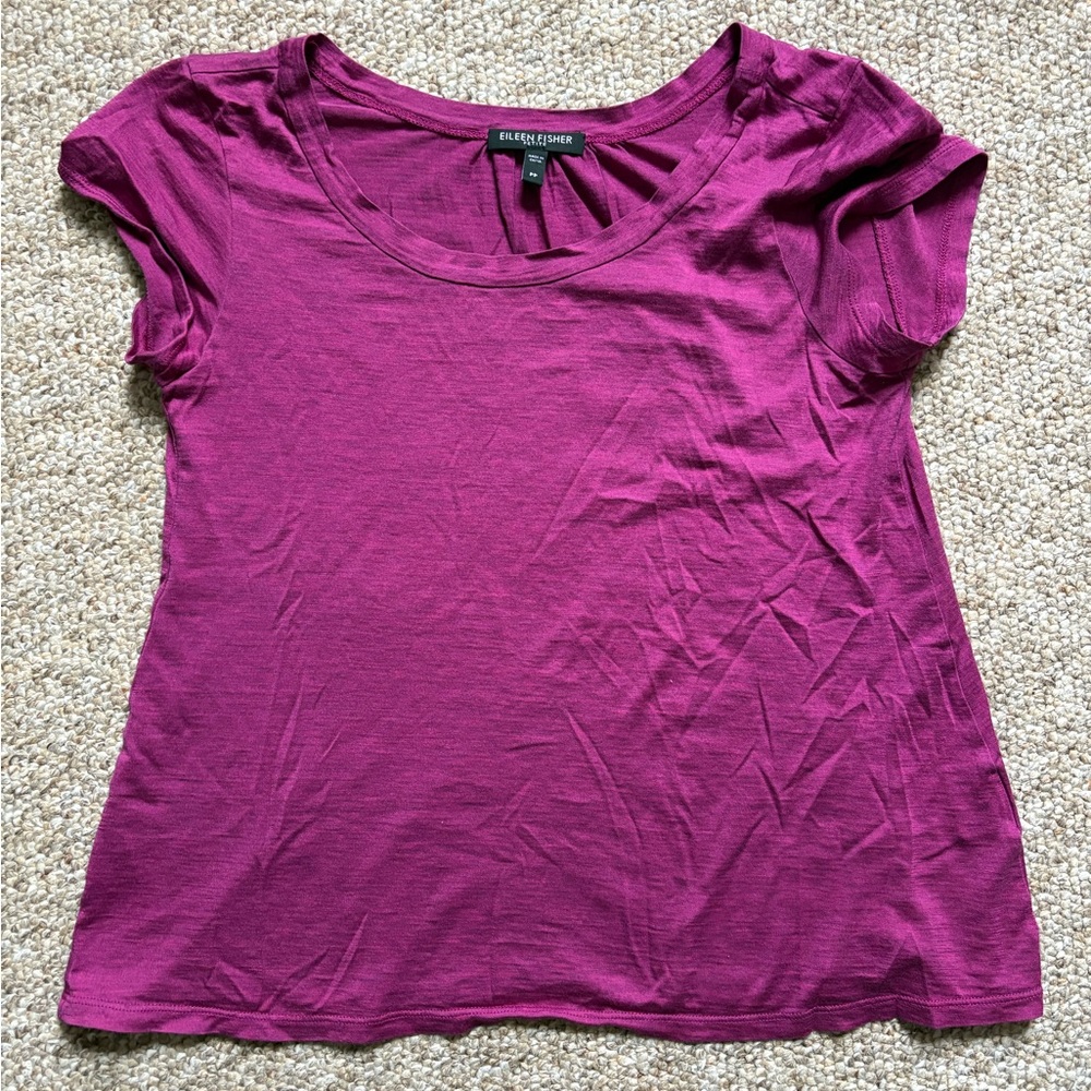 Eileen Fisher Petite Silk Blend Magenta Short Sleeve Tee size PP